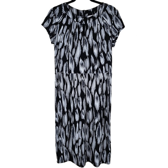 Karin Stevens Midi Dress Women's Size 6 Black White Abstract Cap Sleeve - Picture 1 of 6
